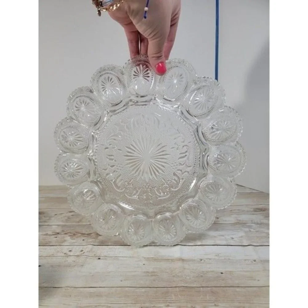 Beautiful Vintage LE Smith 15 Slot Deviled Egg Platter Serving Tray Clear Heavy‎